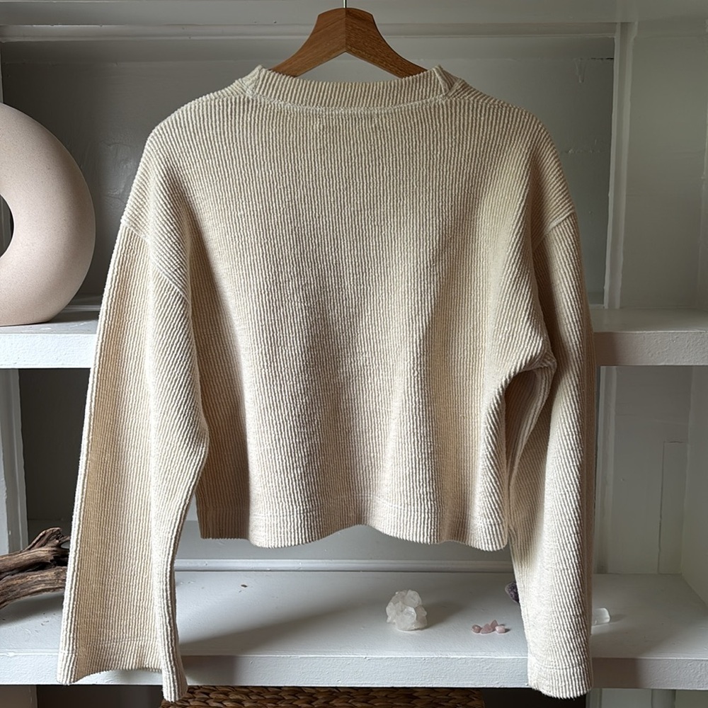 Stateside Cream Ribbed Knit‎ Cropped Sweatshirt Bell Sleeve Small Made in USA - Picture 3 of 7